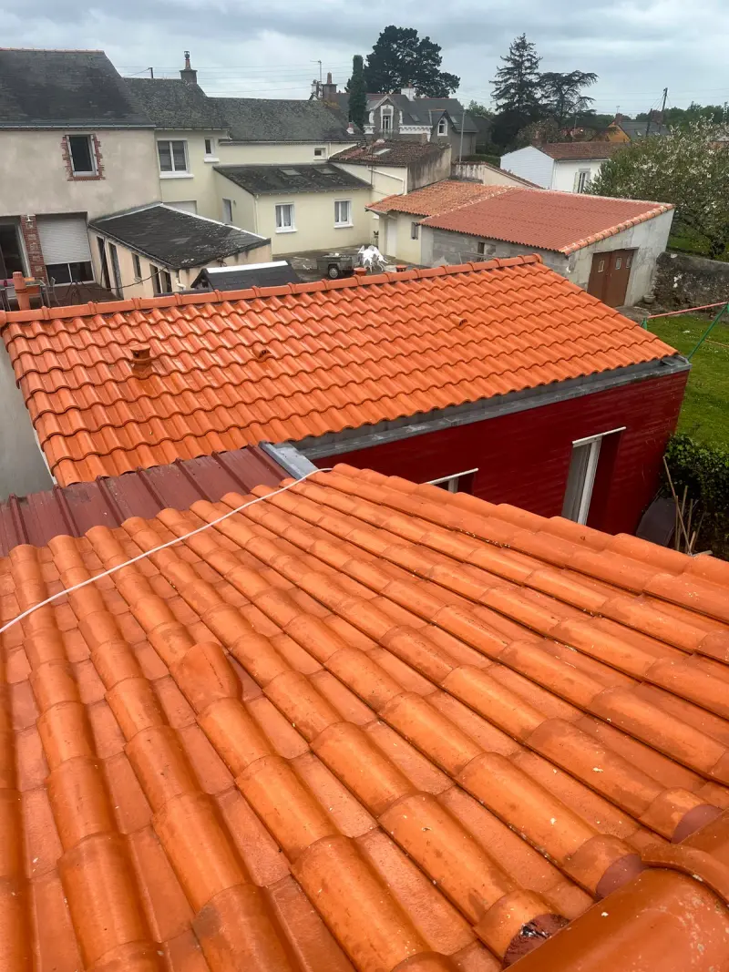 La même toiture en tuiles après démoussage et traitement