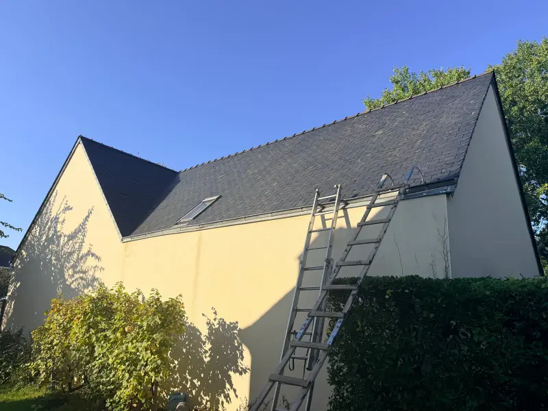 Toiture en ardoise ternie par le temps, avant traitement
